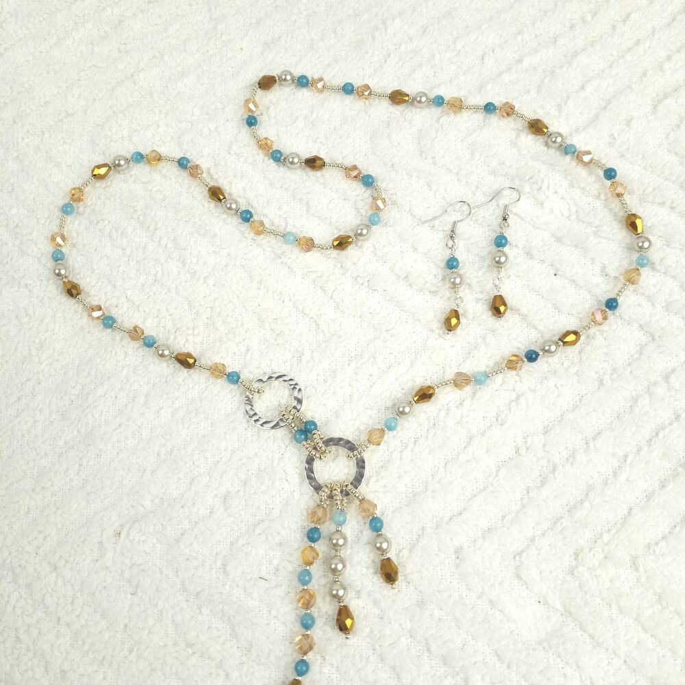 HANDMADE~Quick Silver Necklace & Earrings~OS